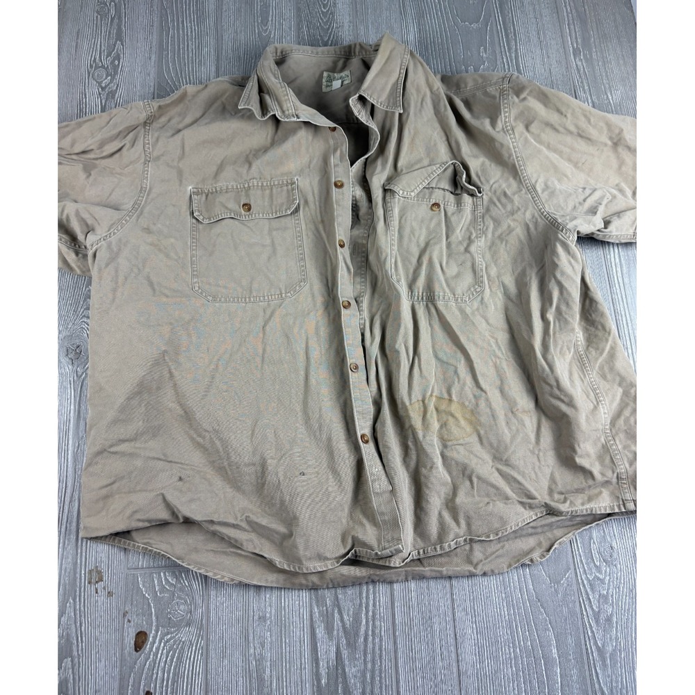 Cabelas Tan Short Sleeve Button Up Mens Shirt 4XL Cotton Canvas Outdoor Workwear